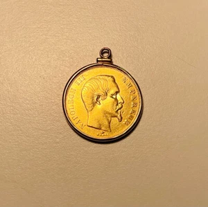 1857 FRANCE Napolean III 50 Franc GOLD COIN - Beautiful RARE! w/ GOLD BEZEL! - Picture 1 of 3