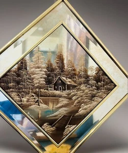 W Clemons Handpainted Winter Scene on Mirror 15” - Picture 1 of 16
