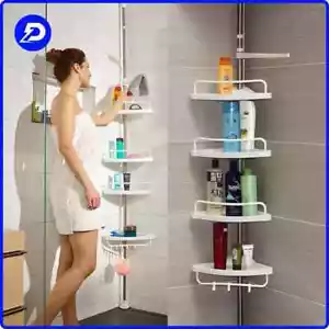 SCAFFALE ANGOLARE A 4 MENSOLE CON ASTA REGOLABILE ORGANIZER PER BAGNO DOCCIA - Zdjęcie 1 z 8