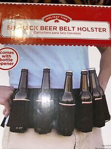 New Holiday Time Six Pack Beer Bottle Belt Holster & Opener Mens Party Gag Gift