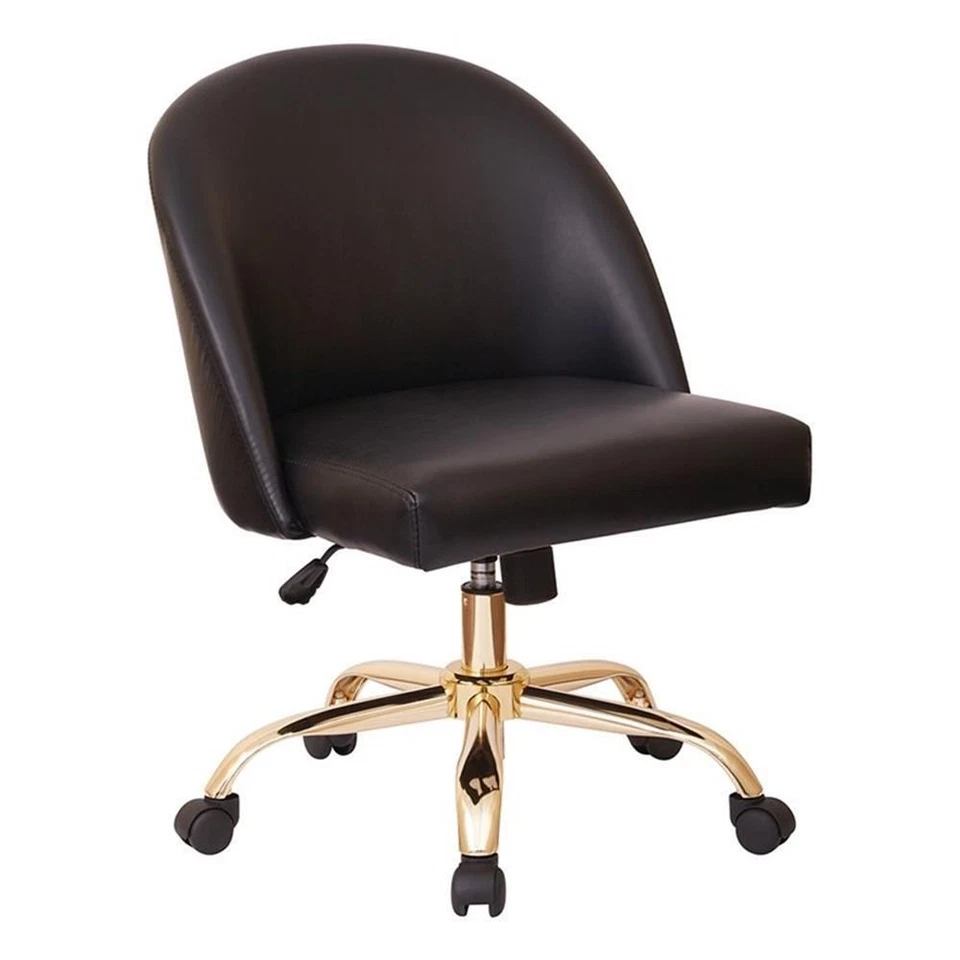 Layton Mid Back Office Chair in Black PU with Gold Finish Base - Image 1 of 4