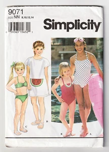 Simplicity 9071 Girls Swimsuit-Cover-Up Sz 8-10-12-14 Knits Sewing Pattern UNCUT - Picture 1 of 2
