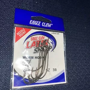 Eagle Claw Lazer Sharp Worm Hook-3/0--8 Count-New J18 - Picture 1 of 2