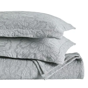 Hibiscus Cotton Medium Weight Matelasse Woven Floral Bedspread and Sham Set - Picture 1 of 43