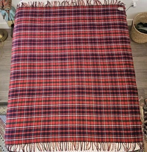 Vintage Horner 100% Wool Red Tartan Check Plaid Throw Picnic Stadium Blanket - Picture 1 of 8