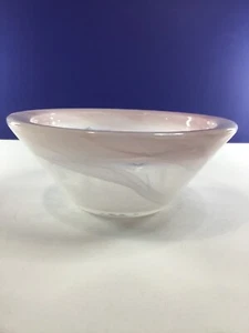 PINK AND WHITE HANDBLOWN BOWL WITH SOME BUBBLES AND ONE POPPED BLISTER BUBBLE. - Picture 1 of 9
