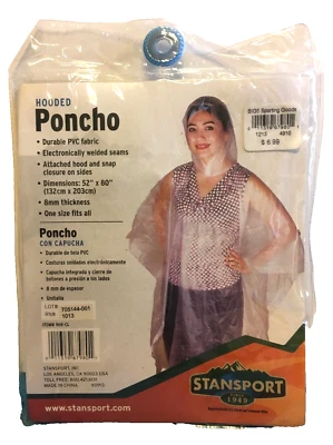 Nuevo de Lote Antiguo Poncho Stansport Con Capucha 8mm 52"x80" Capucha - Cierre Lateral A Presión Transparente Foto 1 de 2
