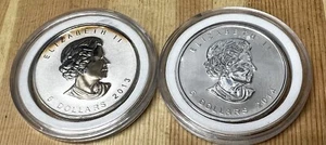 $5 2013 1oz .999 Silver Maple Leaf Snake Privy Reverse Proof & 2014 Maple Leaf - Picture 1 of 12