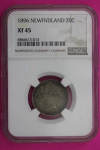 1896 XF 45 Newfoundland 20 Cent Silver Coin NGC Certified Authentic Slab 372 - Picture 1 of 2