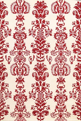 Transitional Floral Art and Craft Red/Ivory Indien Living Room tufted Rug 8x10 - Image 1 of 4