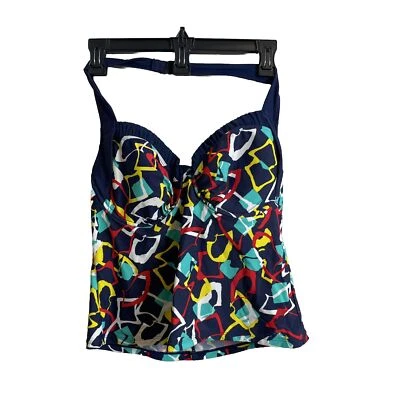 Sutiã Catalina Feminino Estampa Geométrica Azul Marinho Halter Tankini Tam M - Imagem 1 de 4