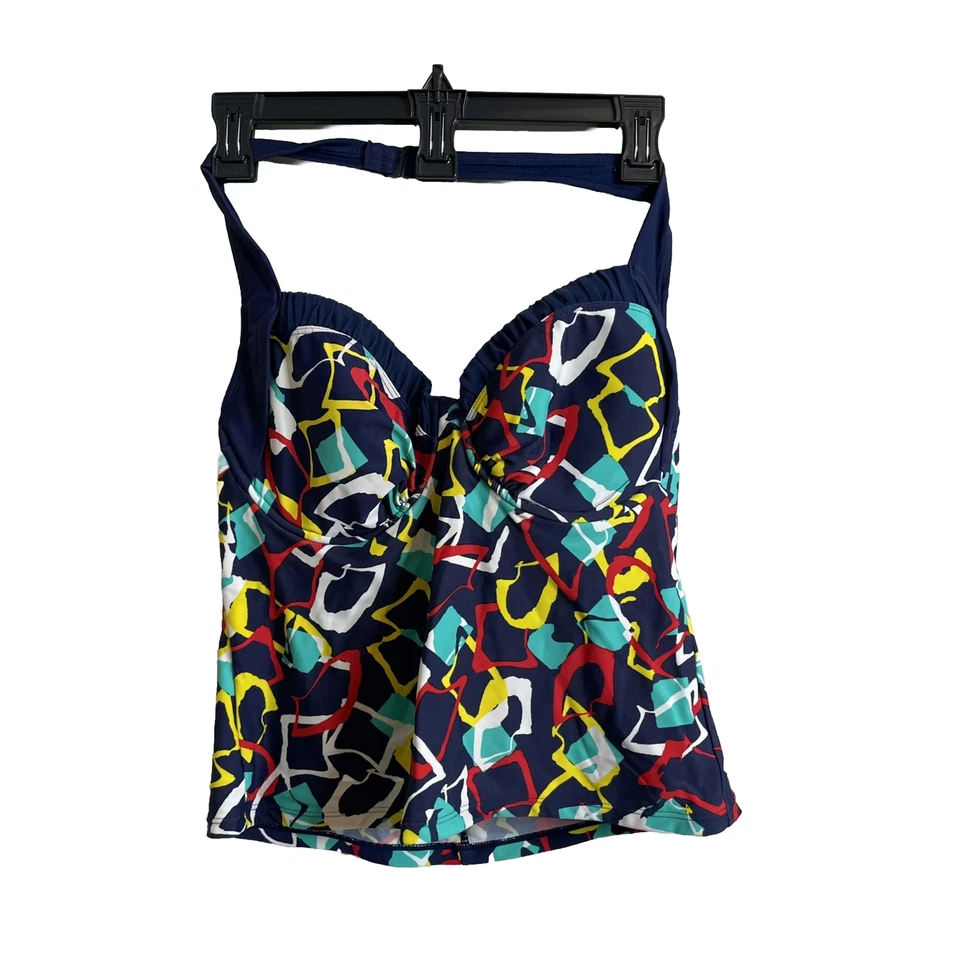 Sujetador con aros catalina para mujer estampado geométrico azul marino halter tankini talla M Foto 1 de 4