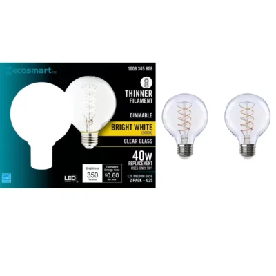 EcoSmart 40-Watt Equivalent G25 Dimmable Thinner Filament LED Edison Bulb 2-Pack - Image 1 of 4