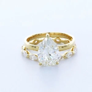 4,13 KTW ZERTIFIZIERTE LABOR DIAMANTEN I/SI1 PERLENSCHLIFF 18K GOLD HALO SEITENSTEIN RING SET - Bild 1 von 7