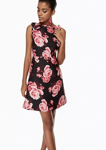 Abito KATE SPADE New York $348 rose rambling floreale fiocco cinturino linea A taglia 6