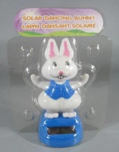 SOLAR POWERED DANCING BUNNY PINK BOBBLE HEAD TOY SUN CATCHER NOS EASTER new nib - Picture 1 of 3