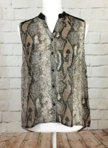 CAMICIA DONNA WDNY MARRONE STAMPA PELLE DI SERPENTE SENZA MANICHE ALTA BASSA TRASPARENTE NUOVA CON ETICHETTE TAGLIA S - Foto 1 di 4