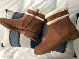 Kate Spade Bailee Suede Winter Booties NWB Size 8.5 B Tan/white trim KA166 R5Q - Picture 1 of 12