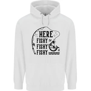 Here Fishy Fishy Funny Fishing Fisherman Childrens Kids Hoodie - Picture 1 of 80