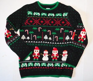 Boys Small 6 7 Black Knit Christmas Sweater Santa Snowmen Candy Canes - Picture 1 of 3