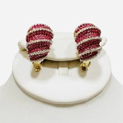 Joan Boyce 铺路水晶耳环红色半环 Huggie 夹子声明新品 — 第 1/4 张图片