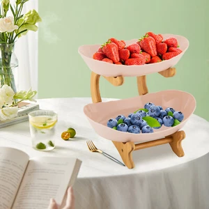 2 Tier Fruit Serving Tray Fruit Basket Fruit Bowl for Kitchen Counter Beige - Picture 1 of 8