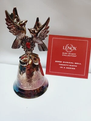 Caja de música Lenox Christmas Bell Kirk Stieff Peace Doves 2002 placa de plata certificado de autenticidad ob  Foto 1 de 4
