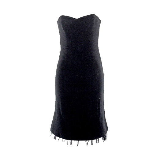 Abito svasato Moschino taglia 8 US nero crepe tulle slip senza spalline 100% lana aderente