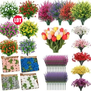 Lotto Fiori Artificiali Piante Finti Lavanda Tulipani Rosa Viola Decorazione Casa Giardino - Foto 1 di 50