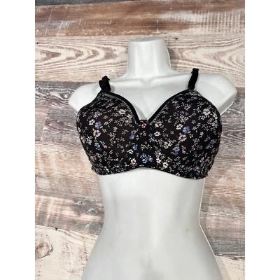 Fruit of the Loom Size 38C Fit For Me Floral Print Underwire T-Shirt Bra Black - Image 1 of 4