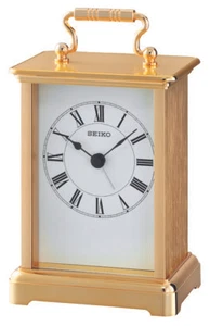 Seiko Gold Tone Quartz Battery Mantle Carriage Clock, Clear White Face QHE093G - Picture 1 of 1