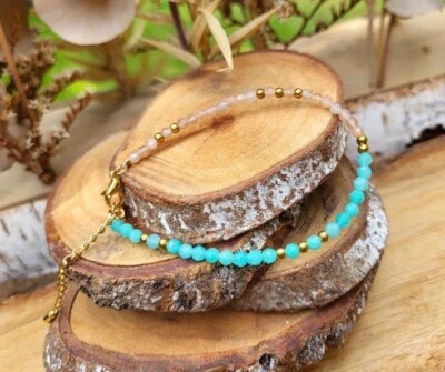 Brazalete Amazonita y Piedra Solar 2-3MM Facetado Redondo 2 Multi Piedras Preciosas Cuentas 6-8" Foto 1 de 4