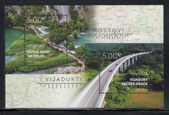 CROACIA Kude Bridge & Zečeve Drage Viaduct MNH hoja de recuerdo Foto 1 de 1