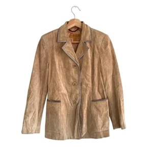 CLASSIQUES ENTIER TAN GENUNE LEATHER STRUCTURED BUTTON DOWN COAT JACKET XS - Picture 1 of 7