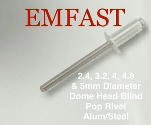 Pop Remache 2.4mm 3mm 3.2mm 4mm 4.8mm 5mm Aluminio Domo Cabeza Ciego Aluminio Abierto - Imagen 1 de 1