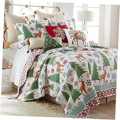  Merry & Bright Collecion - Conjunto de colcha enfeites - Colcha de férias 88x92 completa/rainha - Imagem 1 de 4