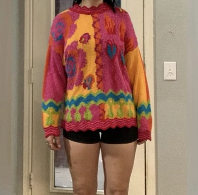 Suéter Tejido a Mano Vintage Años 90 Por The Limited Neón Gran Tamaño Retro Rosa Naranja Foto 1 de 4