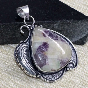 925 Silver Plated Pretty Turkish Kammererite Pendant Jewelry Size 2" AU f128 - Picture 1 of 3