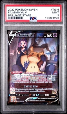2022 POKEMON SWORD & SHIELD BRILLIANT STARS #TG16 FULL ART/MIMIKYU V PSA 9 - Image 1 of 3