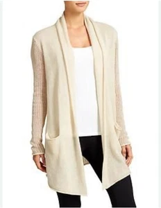 Athleta XL Cabrillo Cashmere Linen Open Knit Cardigan Cream Long Lightweight - Picture 1 of 15
