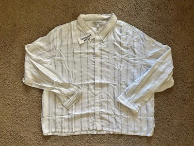 Size XL - Urban Outfitters Boxy Cropped Sparkly White Button Up Shirt 97% Modal - Image 1 of 4