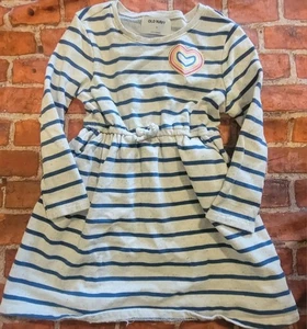 Old Navy Fit Flare French Terry Rainbow Dress Girls Sz 5t Stripes Long Sleeve - Picture 1 of 1