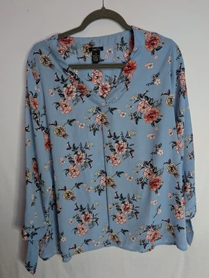 Rue 21 Women's Blue Floral Tie Sleeve Blouse Shirt Top Size XL - Image 1 of 4
