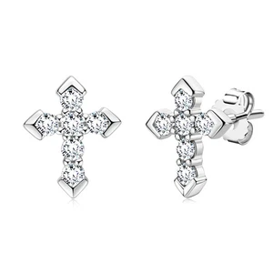 1ct Cross Earrings White Gold Diamond Test Pass Lab-Created VVS1/D/Excellent - Picture 1 of 6
