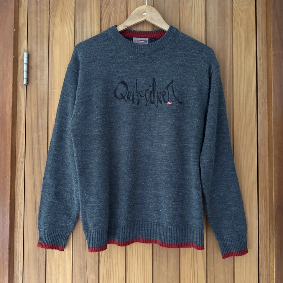 Vintage 90s Y2K Quicksilver Crewneck Sweater Mens Small Surf Skate Soft Knit - Image 1 of 4