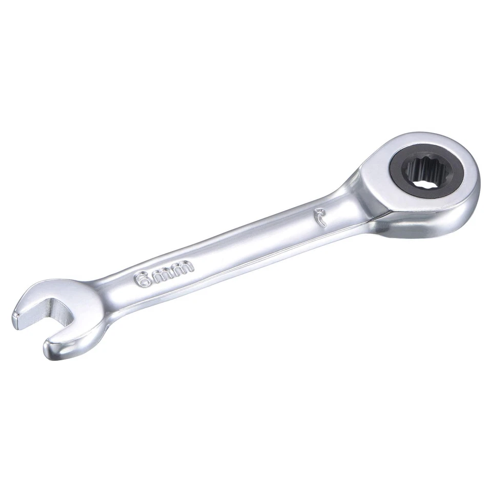 6mm Stubby Ratcheting Combination Wrench Metric 72 Teeth Box Ended Tools CR-V - Imagen 1 de 4