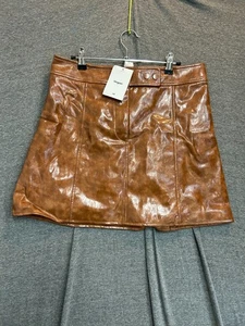 Falda H&M Vegana Imitación Cuero Mini Línea A Para Mujer 10 Marrón Forrada Plisada Formal - Imagen 1 de 9