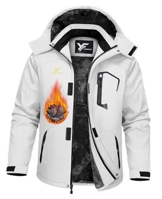 Men Winter Jacket Work Coat Waterproof Windbreaker Heavy Large Pure White - Image 1 of 4