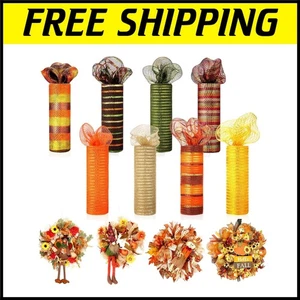 Thanksgiving 8-Roll Mesh Ribbon Set - 10"x30ft Material for Creative Decor - Picture 1 of 8