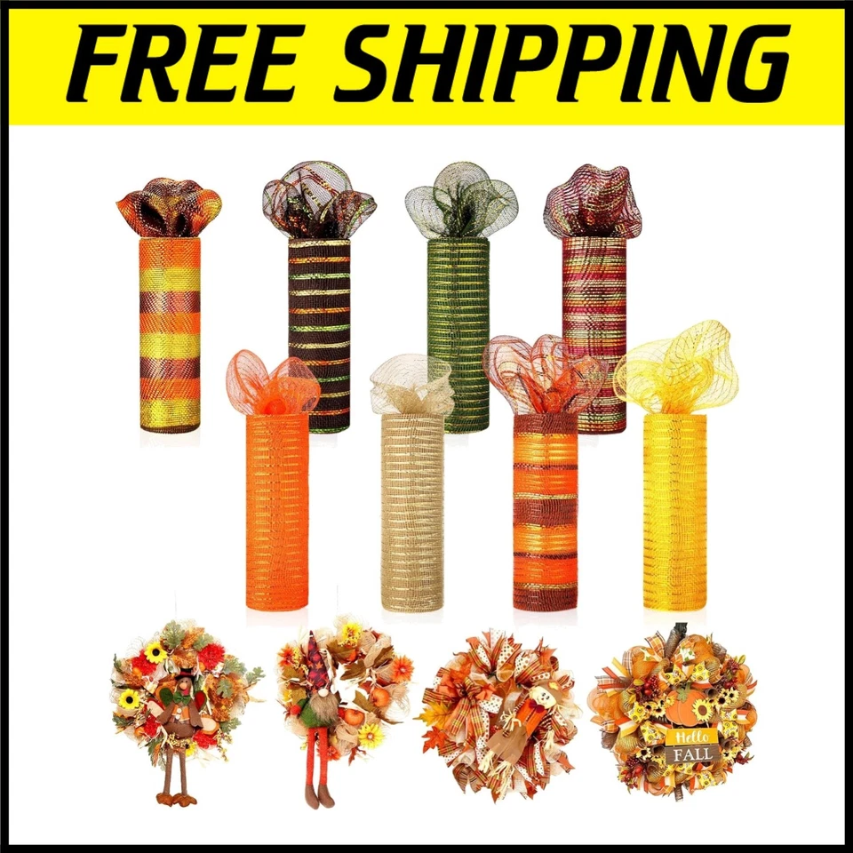 Thanksgiving 8-Roll Mesh Ribbon Set - 10"x30ft Material for Creative Decor - Image 1 of 4